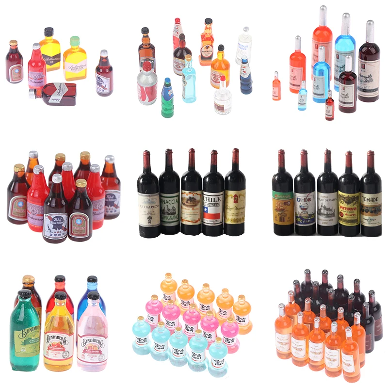 1/12 Dollhouse Miniature Accessories Mini Wine Bottle Set Simulation Beer Drinks Bottle Model Toys For Doll House Decoration