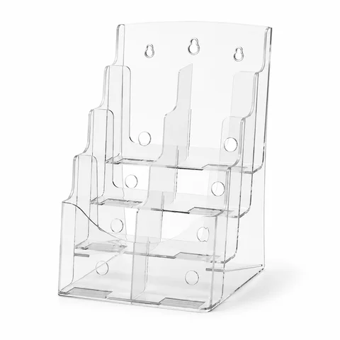  4-Tier Acrylic Brochure Holder 8.5 x 11 Inch, Clear Literature Display Stand with Removable Dividers for Countertop and Wall Mount, Office, Trade Show, Reception