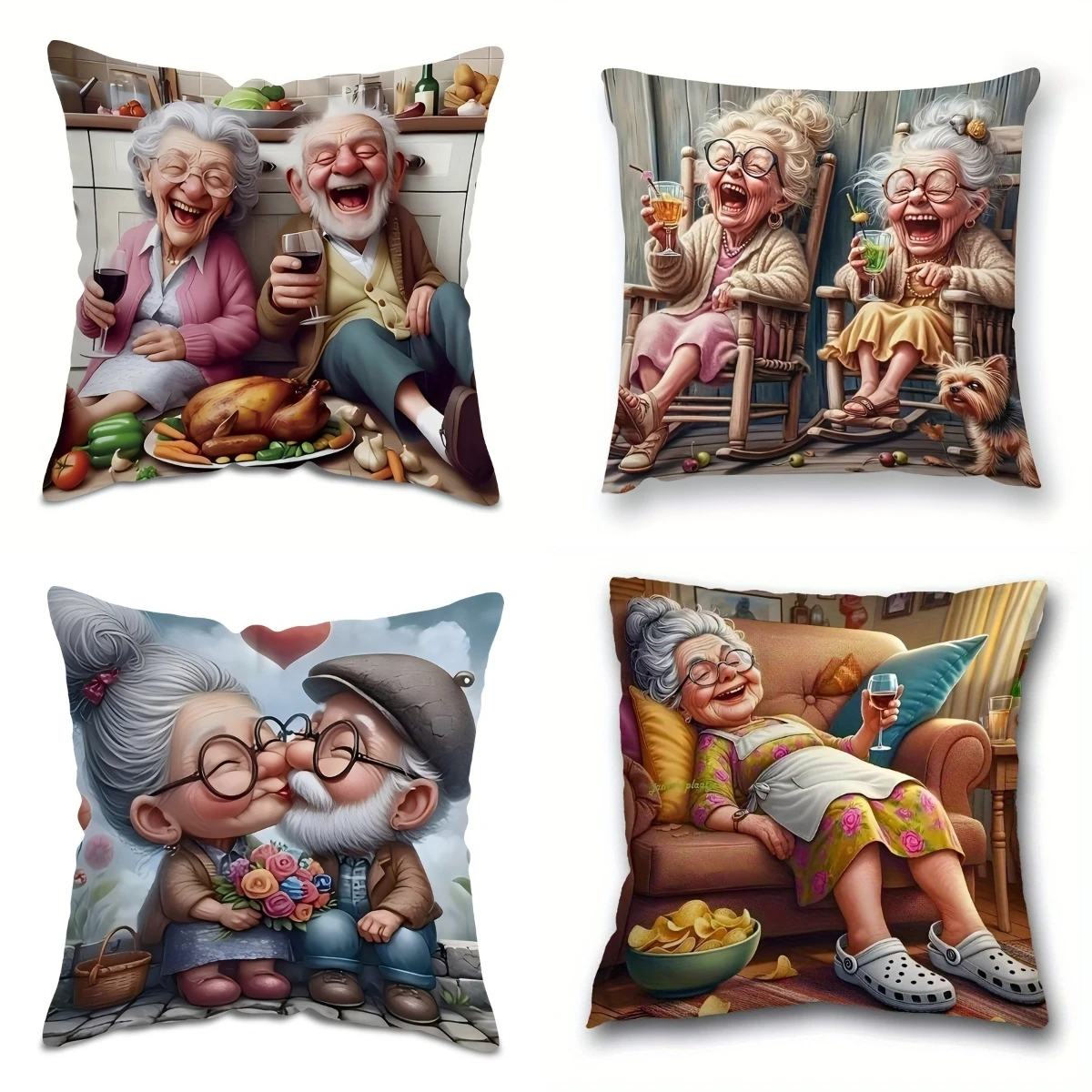 Whimsical Grandparents Pillow Cover Decorative Cushion Case Chic Gift Plush Double-sided Print Throw Pillowcase