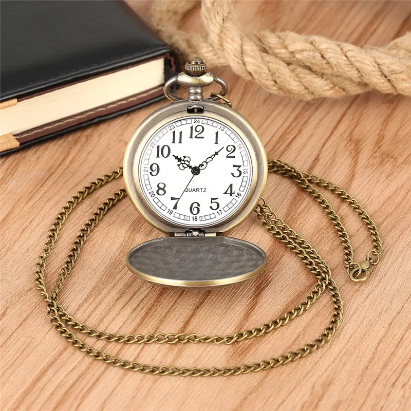 Bronze Fiery Dragon Men Women Analog Quartz Pocket Watch Arabic Number Dial Necklace Pendant Chain Gift  Reloj De Bolsillo