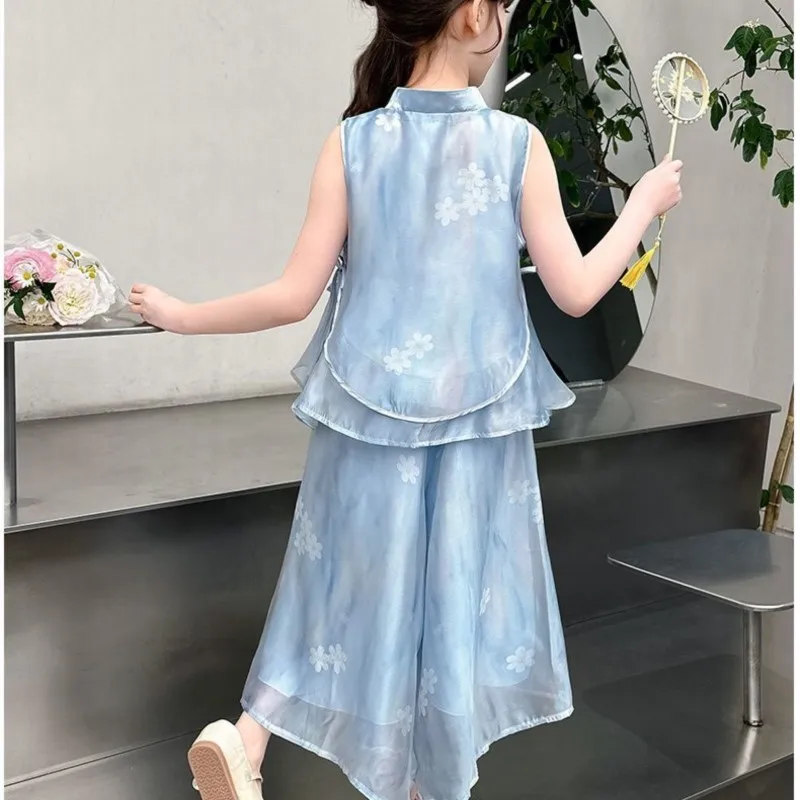 Kids' Summer Clothing Set Children's 2026 New Casual Breathable Top Vest Girls' Trendy Sleeveless Top Pants 2-piece Set LJ605