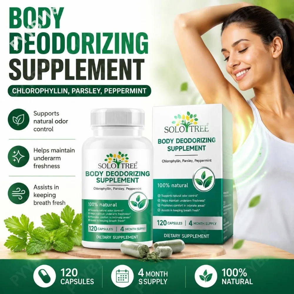 Body Deodorizing Capsules with Sodium Copper Chlorophyllin & Peppermint for Breath Support & Internal Odor Control 120 Capsules