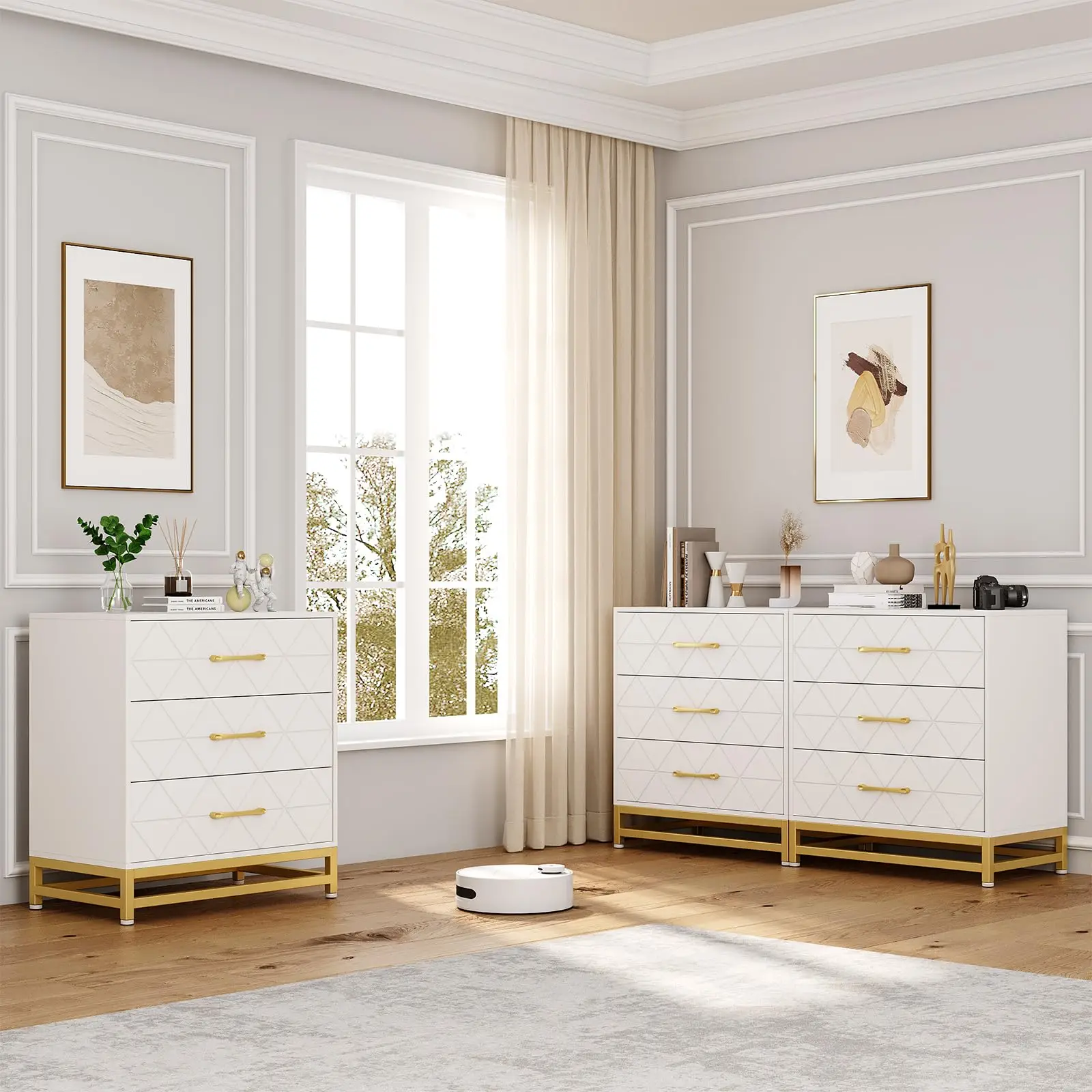 Dresser for Bedroom with 3 Drawe Modern Dressers Chest of Drawers with Wide Drawers Metal Handles Wood Dressers for Living Room
