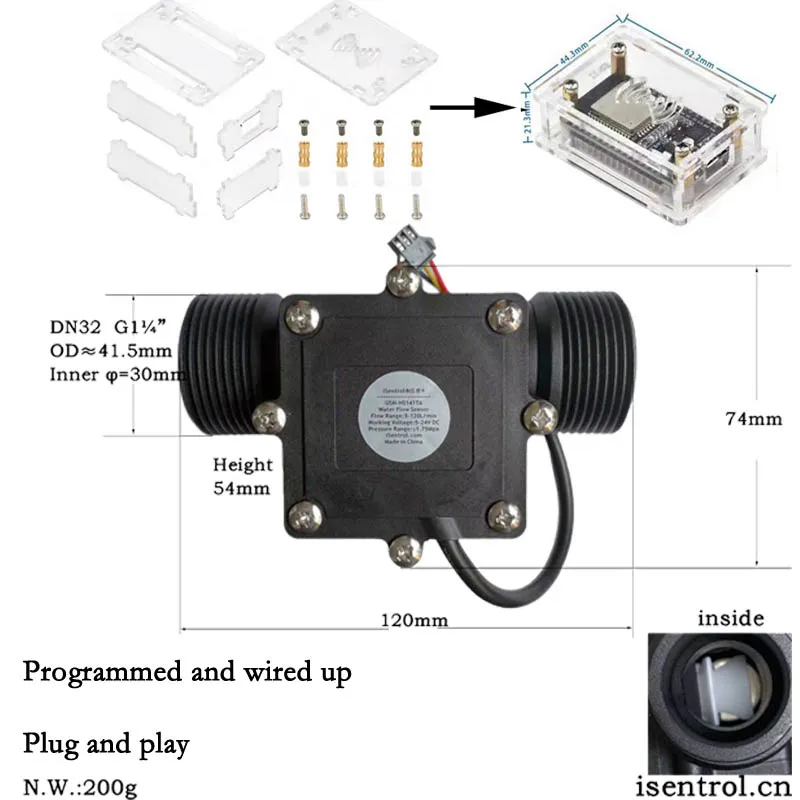 Imagem -04 - Kit de Medição de Fluxo com Sensor de Fluxo de Água Turbina Vários Tamanhos Stock Home Assistant Esp32 Esphome