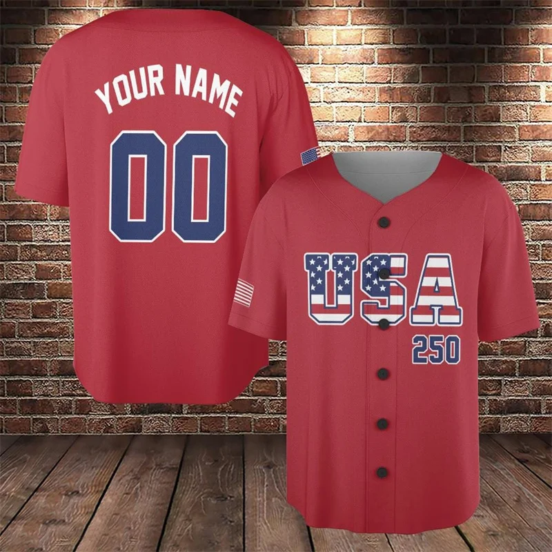 

Custom USA 250th Anniversary Baseball Jersey Personalized Name Number Patriotic Print Short Sleeve Independence Day Casual Tops