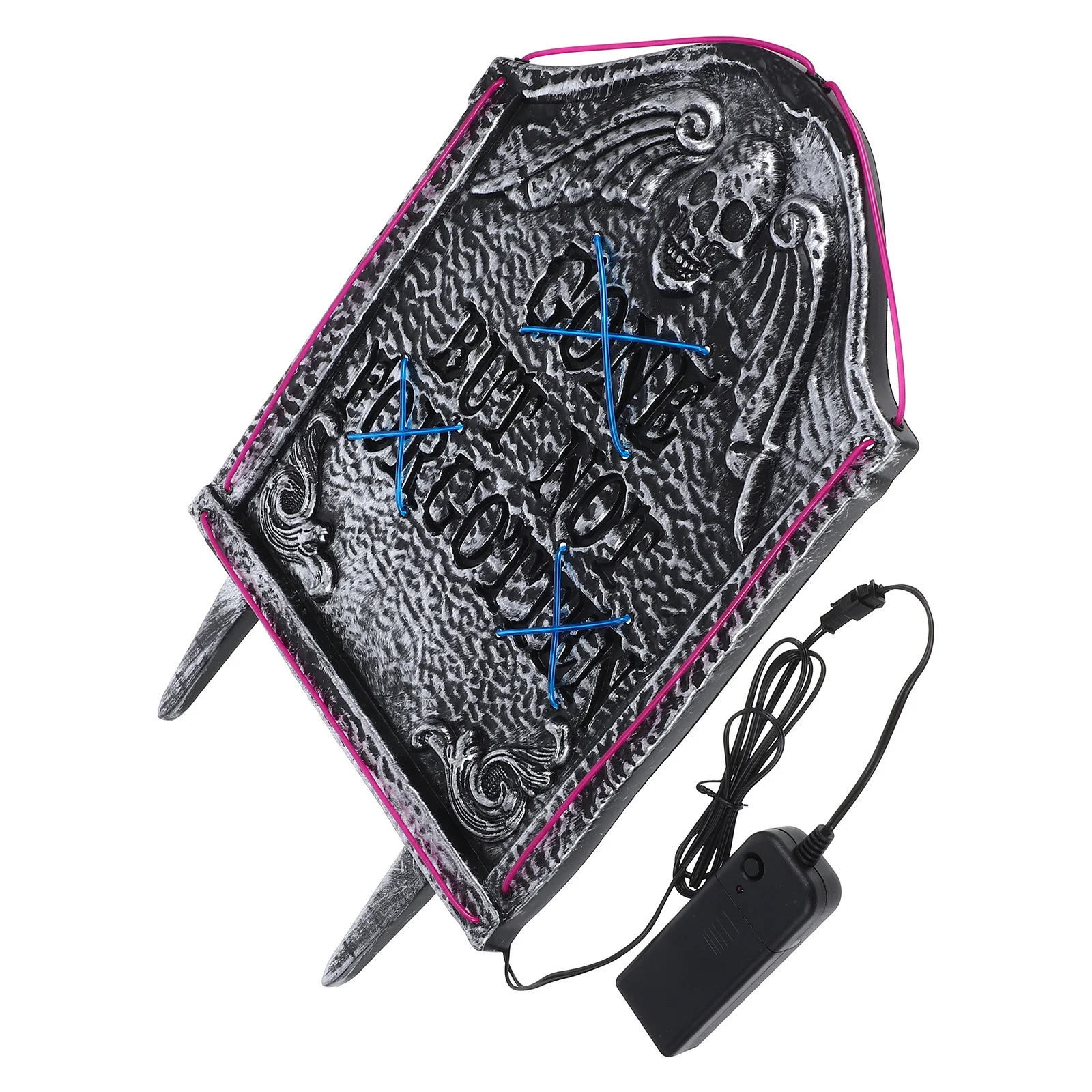 Pierre tombale lumineuse Led de 15 pouces, double couleur, lumière bleue violette pour l'extérieur, décoration de fête de cimetière de cour d'halloween