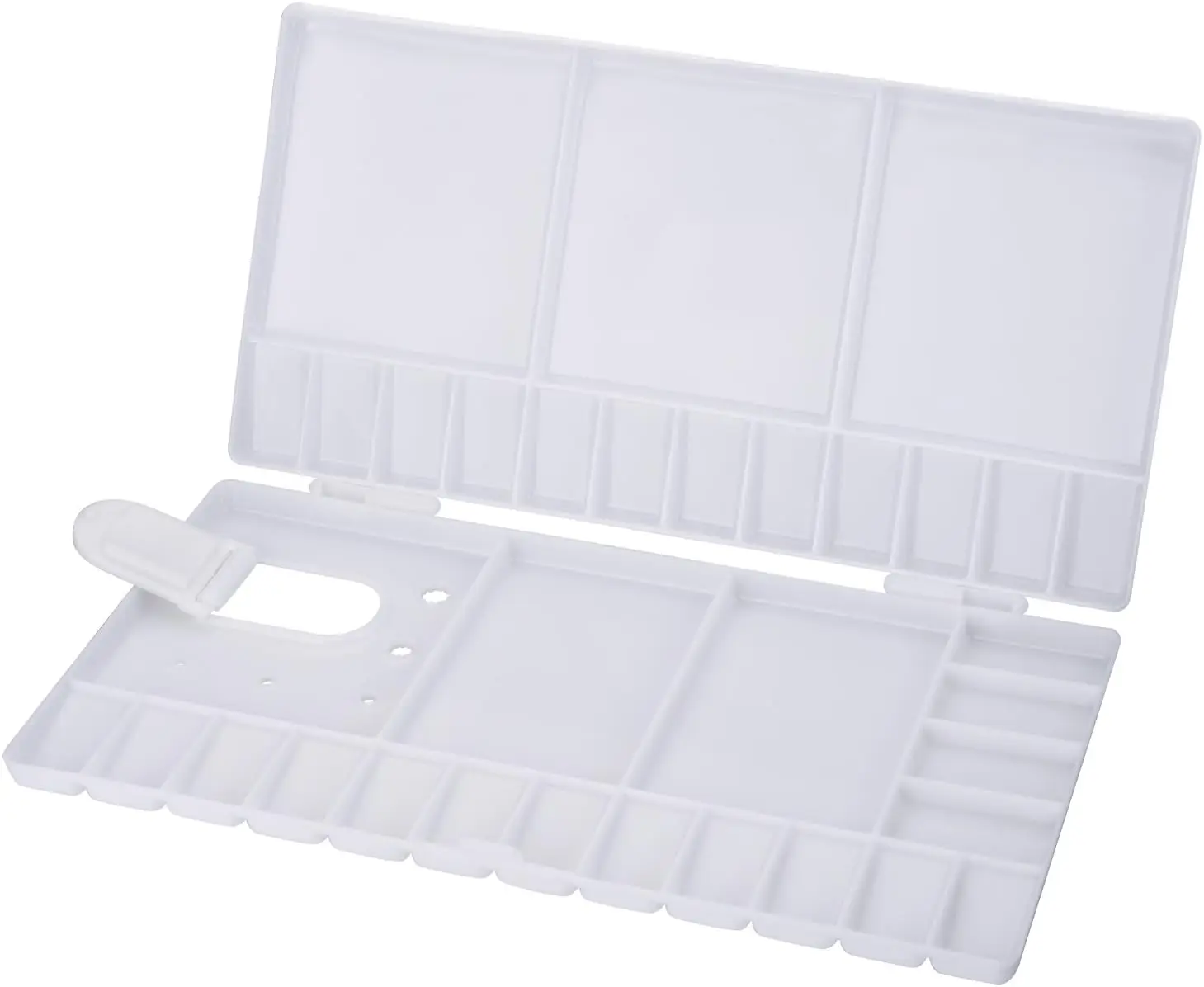 

Watercolor Palette 33 Compartments Folding Paint Tray with 28 Wells and 5 Mixing Areas Plastic Painting Pallet with Thumbhole