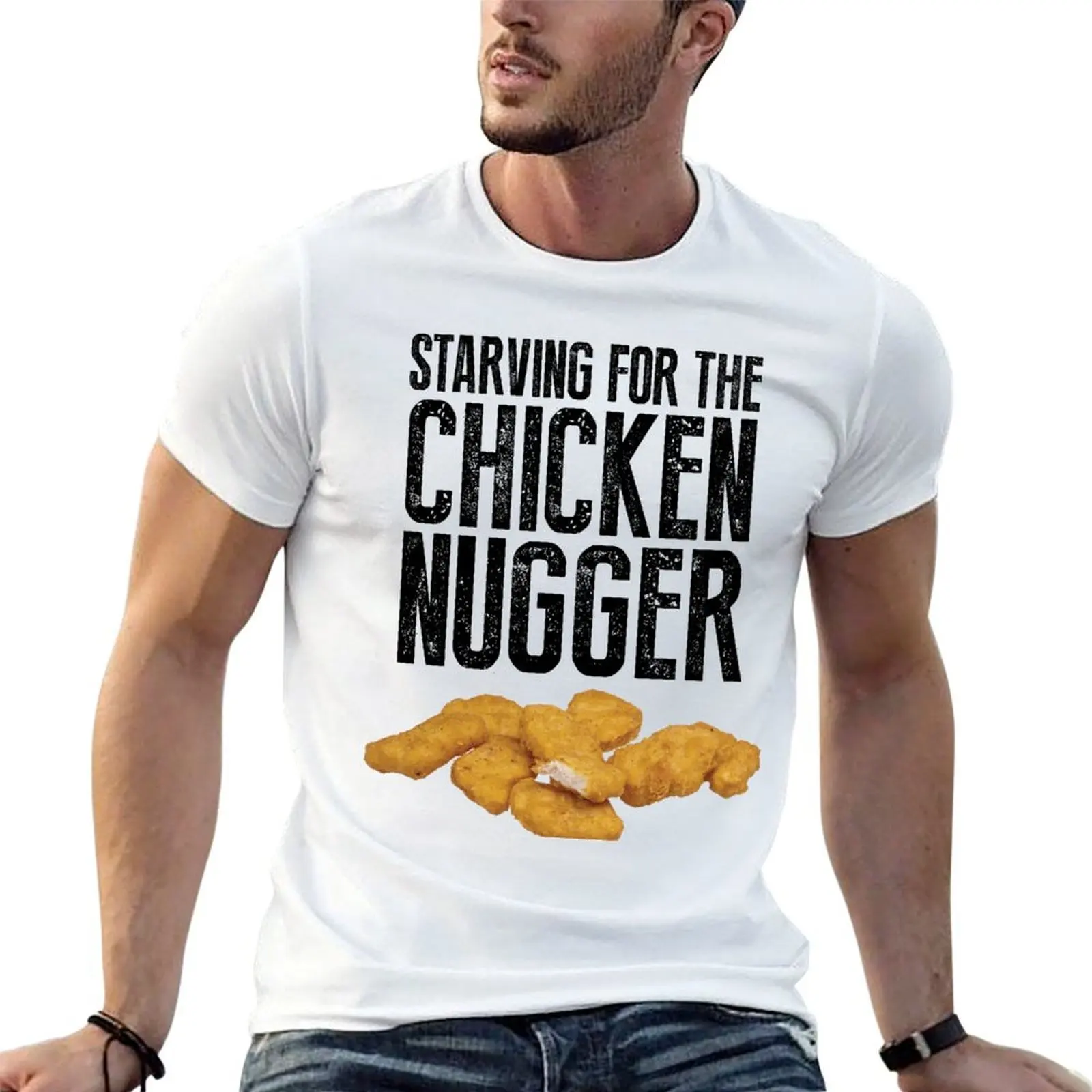 Starving for the chicken nugger - Black text T-Shirt topping summer tops mens t shirts top quality