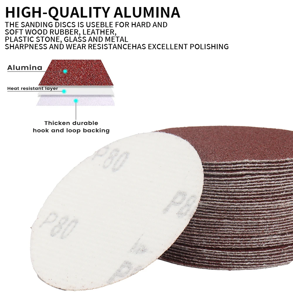 100Pcs 50mm 2 inch Sanding Disc Aluminium Oxide Sandpaper Discs Sand Sheets 80-1000 Grit Hook And Loop Polishing Pads For Wood