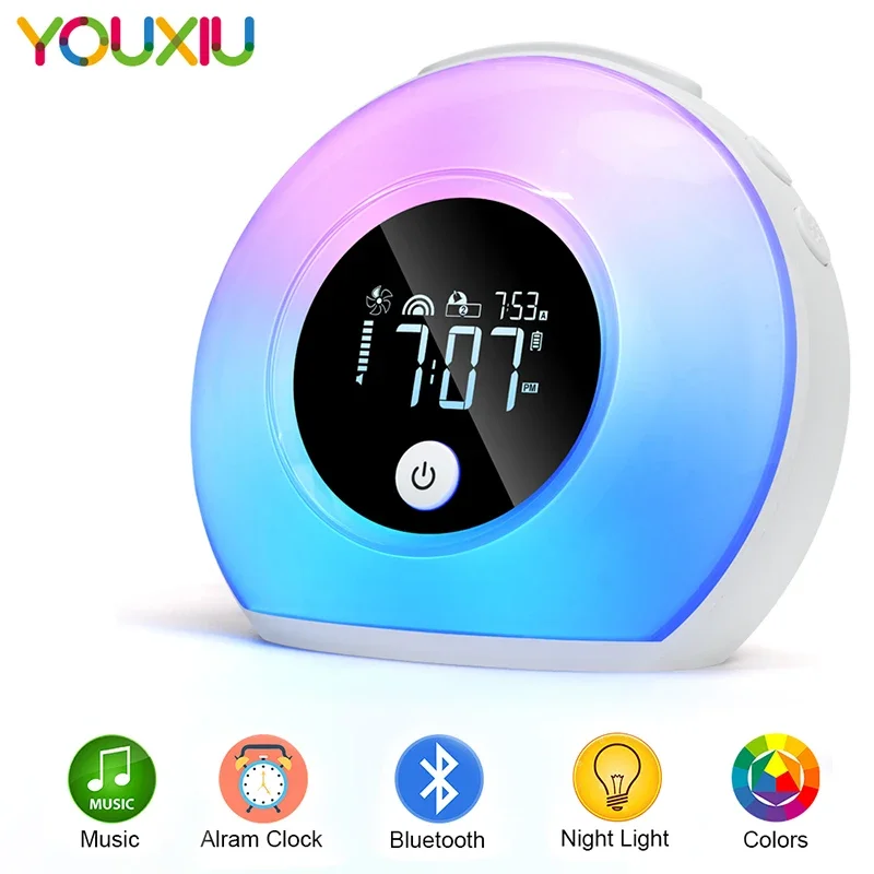 10W Bluetooth Speaker Color Led Night Light With Adjustable Alarm Clock Display Music Sleep Light  Music Player Wake-up Light