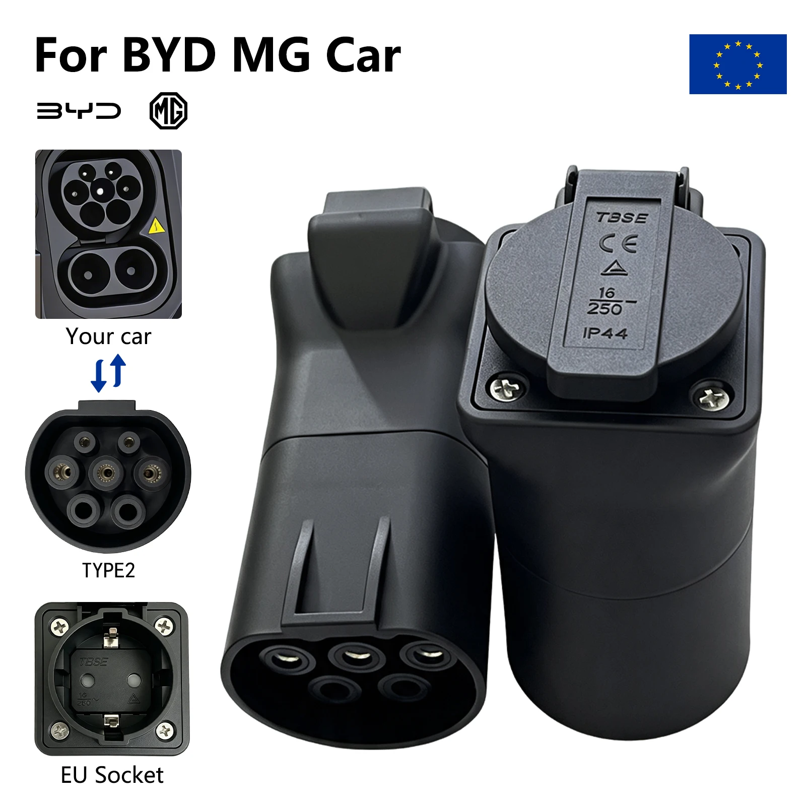 Type2 V2L-ontladingsadapter geschikt voor BYD, MG, Deepal, Geely, Jaecoo, Omoda, LYNK voertuig-naar-belasting-stekker EU-aansluiting EV-kampeervoertuigen