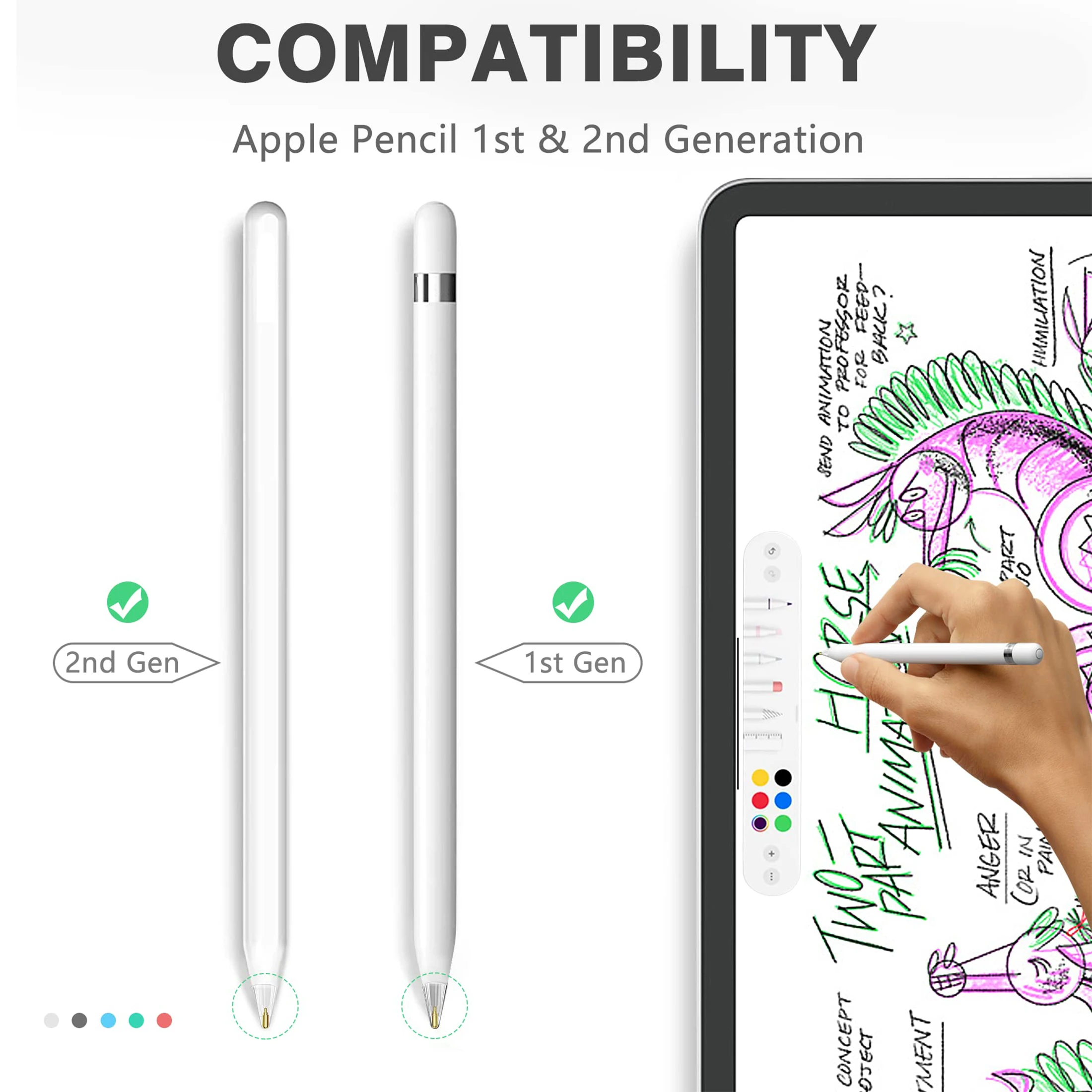 5 Pack Clear Pencil Tips for Apple Pencil 2nd Generation and 1st Generation Fine Point Metal Tip, Wear-Resistant & Precise Cont