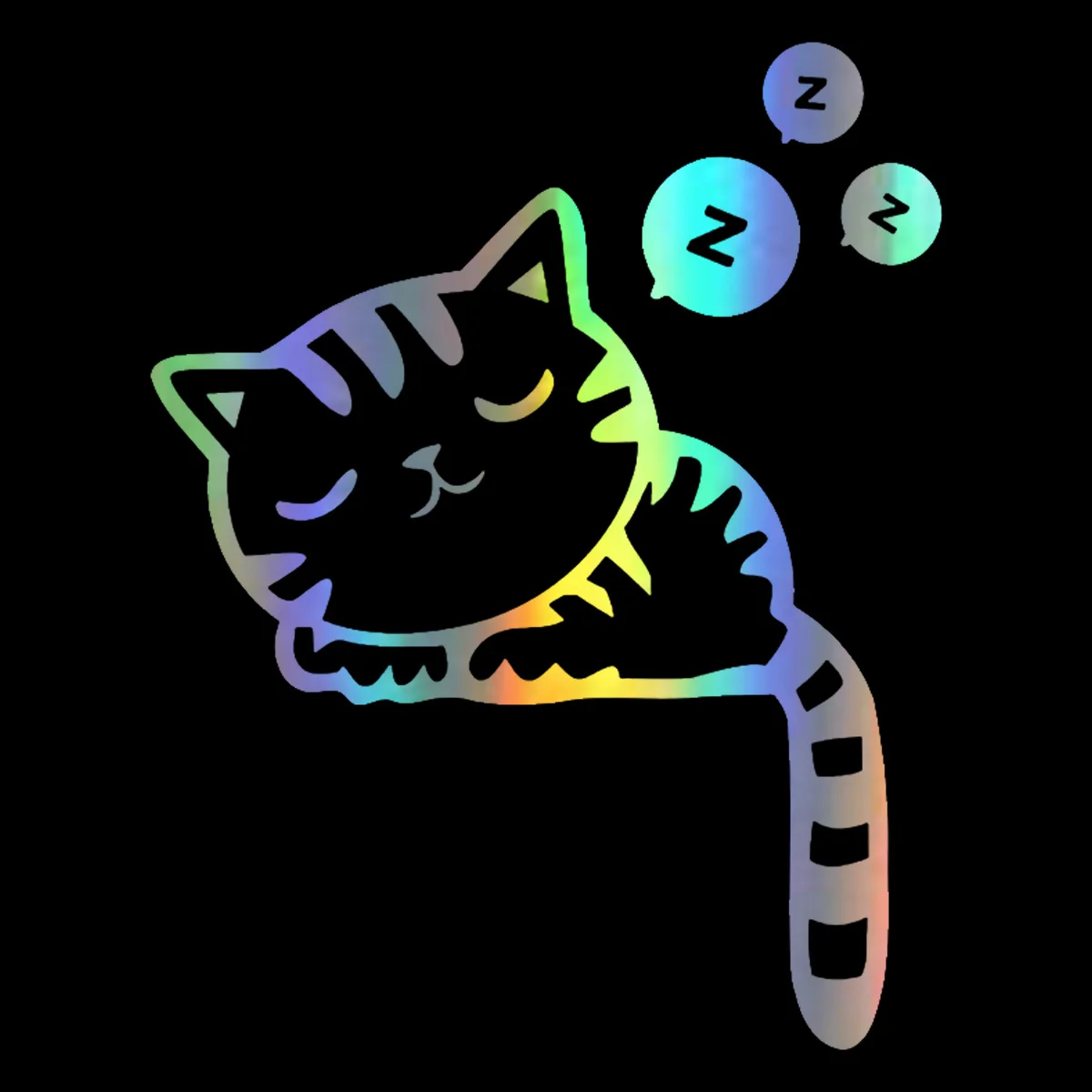 2D Flat Adorable Sleeping Cat Car Sticker, Humorous Reflective Laser Vinyl Decal, Waterproof Auto Decoration
