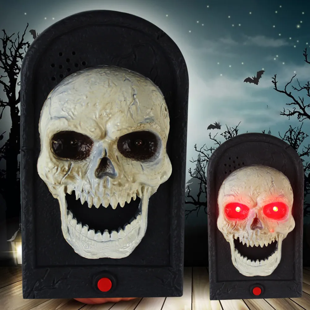 ハロウィン用ドアベル-1個-鬼のような光るスカル魔女装飾-ライトアップ-ホラーサウンドエフェクト-パーティードアベル-お化け屋敷用