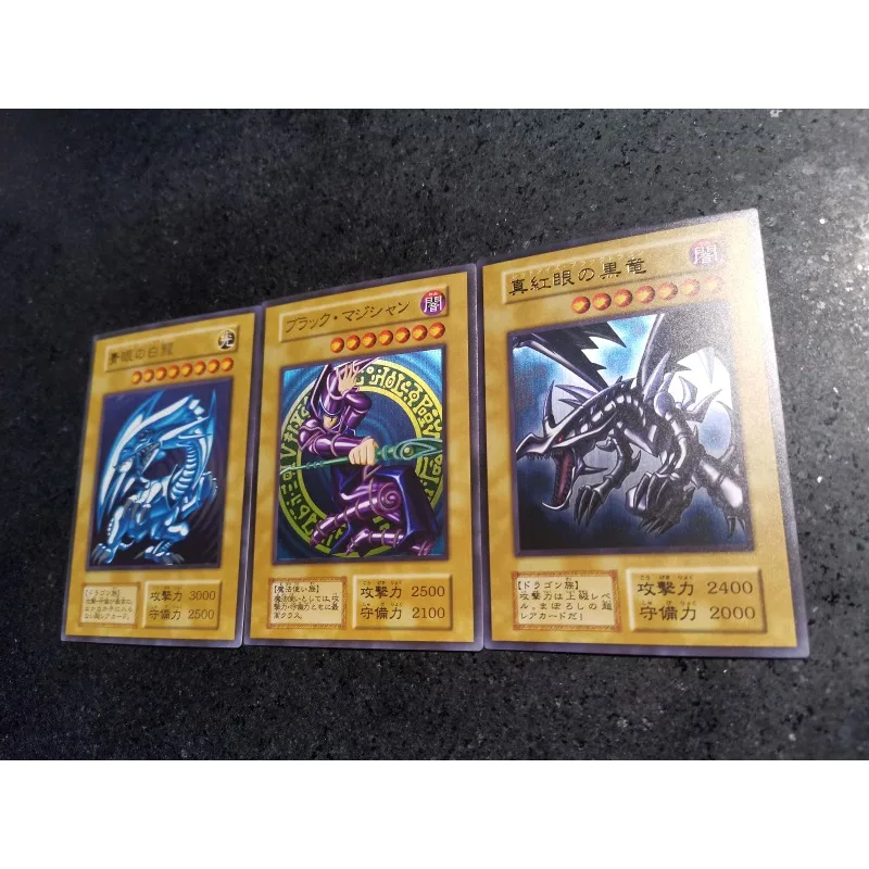 3pcs/set Yu Gi Oh Blue-Eyes White Dragon Dark Magician self made Refraction flash card Anime Classics Game Collection Cards Toy