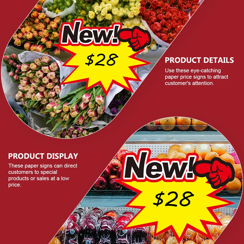 

50pcs Price Tags Promotional Signs Paper Supermarket Labels Retail Advertising Stickers