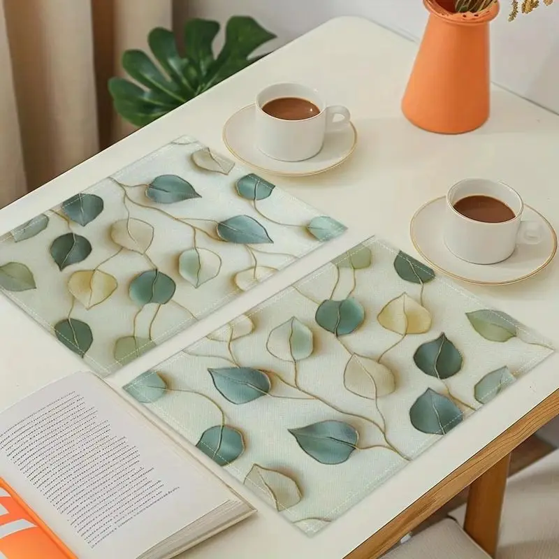 VIKAMA Placemat Green Vine Leaf Print Dining Table Mat Set for Kitchen Home Decor Fresh Washable Place Mats