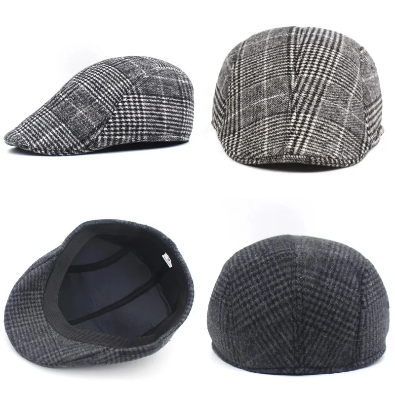 Plaid Check Printed Winter Warm Wool Hat Waiter Trucker Cabbie Flat Visors Gentleman Golf Baseball Hat Newsboy Painter Beret Cap