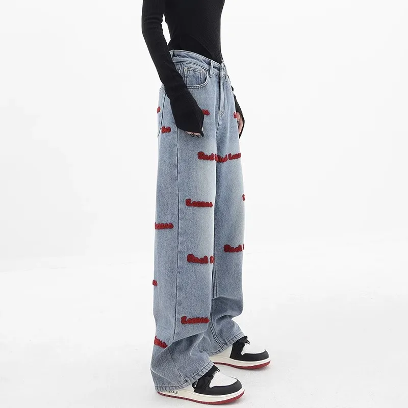 WCFCX STUDIO Harajuku Jeans For Woman High Waist Wide Leg Denim Clothing Streetwear Vintage Fashion Harajuku Straight Pants