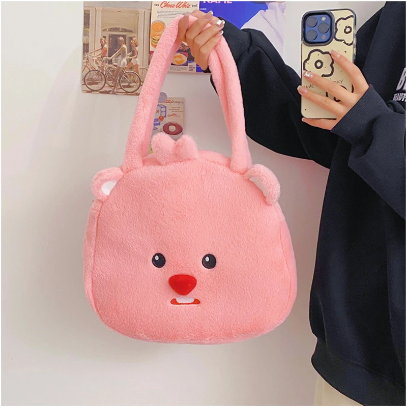 Kawaii Loopy Bag Cute Soft Villus Plush Handbag Lovely Cartoon Large Capacity Children Student Books Storage Pack