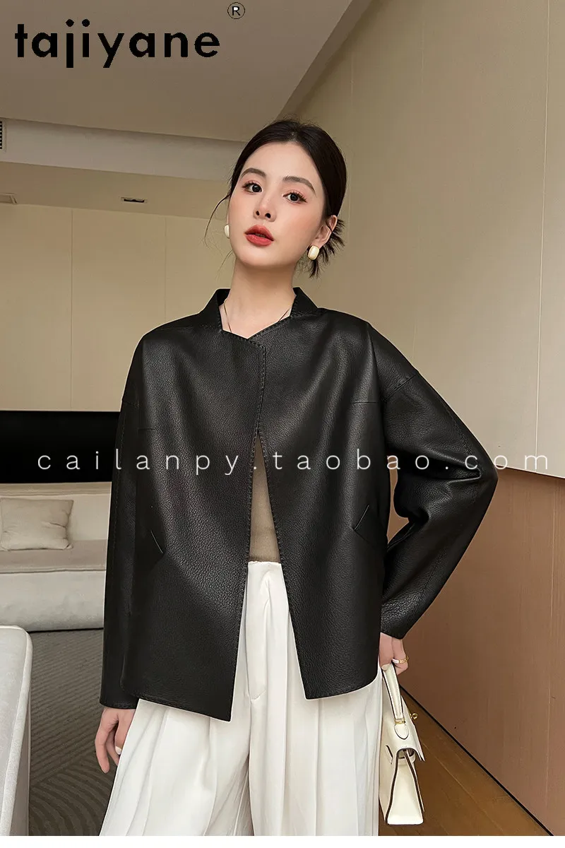 TAJIYANE 리얼 염소가죽 재킷 여성용 짧은 스타일리시 벨트 코트 고품질 천연 가죽 재킷 2026 가을옷 신상 아우터