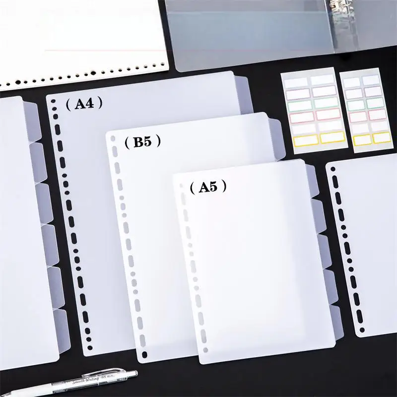 

New A4/A5/B6 Binder Dividers-Binder Index 5 Tabs Frosted Plastic Planner Divider for Round Ring Binder Sheet Protector