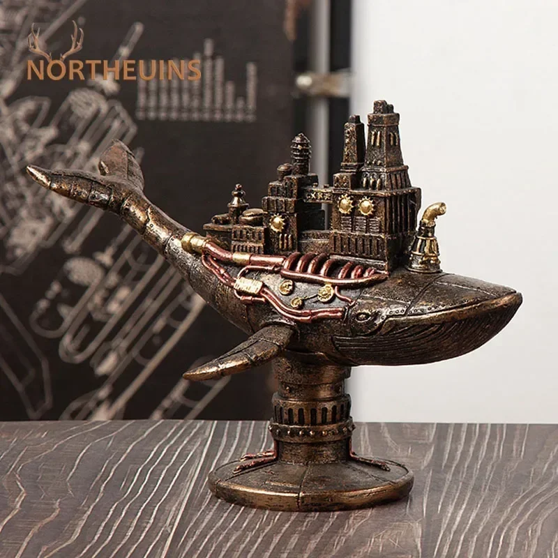 Resin Retro American Steam Punk Whale Boat Steampunk Figurines Interior Home Office Desktop Decor Object Accessories