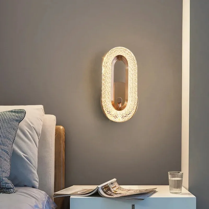 

Современный роскошный овальный светодиодный настенный светильник для спальни, гостиной, прихожей, с текстурированным акриловым плафоном, для отелей и домашнего декора, настенный светильник