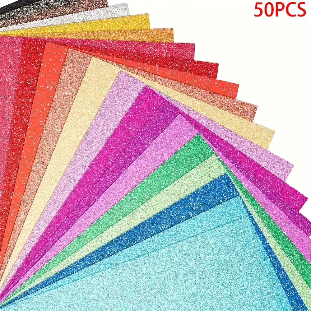 50Sheet Colorful Glitter Cardstock 6Inch Decorative Glitter Paper Card Stock Shiny Scrapbook Sparkly Paper Large Shimmer