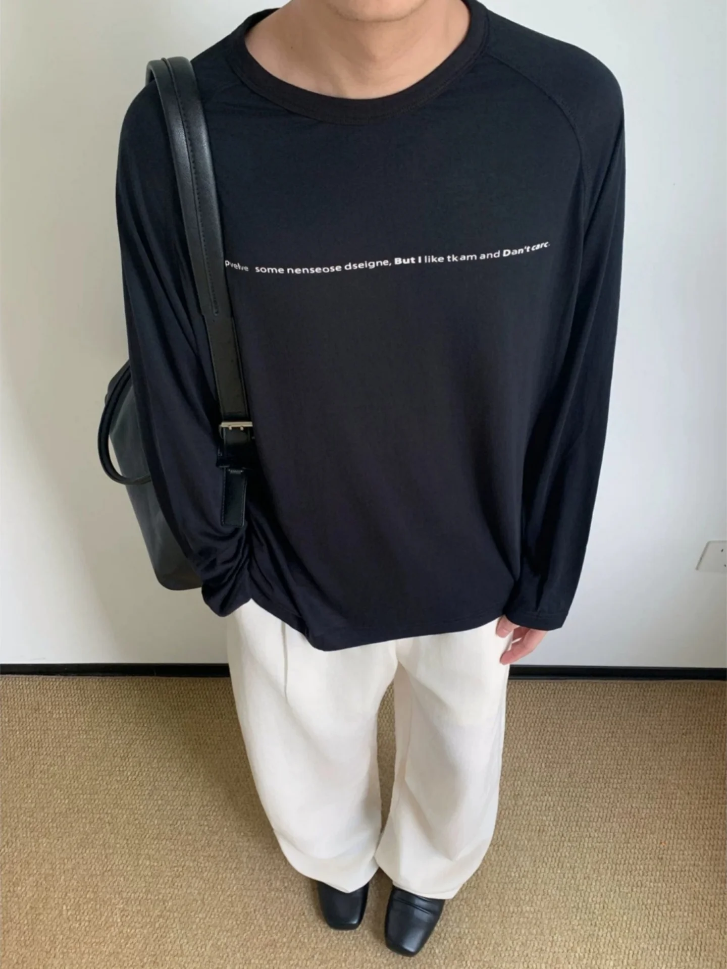 Retro High Street Long Sleeve T-Shirt Cover up Men's Lightweight Loose Lazy round Neck Top Spring Fashion Print Casual Wear
