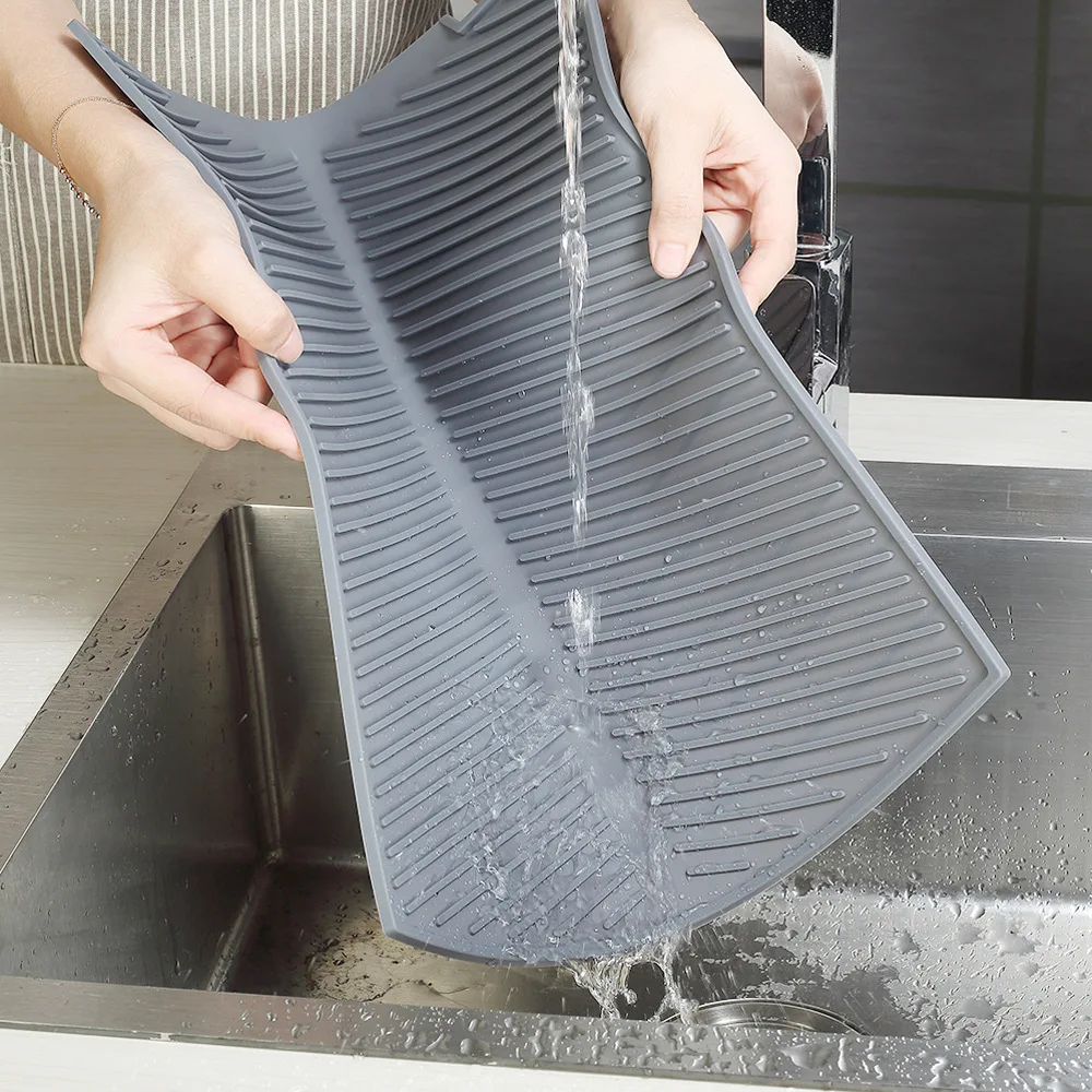 Big Silicone Dish Drying Mat 43*33cm Size Drainer Mat Protection Heat Resistant Counter Top Mat Sink Non Slip Dish Draining tool