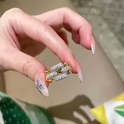 Light luxury and High quality sparkling trend and inlaid diamond Cuban chain rings for women unique elegant ring banquet jewelry