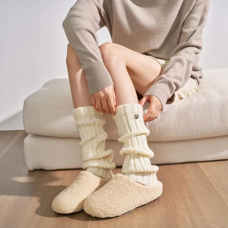 Women’s Minimalist Metal‑Button Wool‑Rich Knit Leg Warmers, Fall Winter Warm Stackable Socks, Slim Academy‑Style Calf Sleeves
