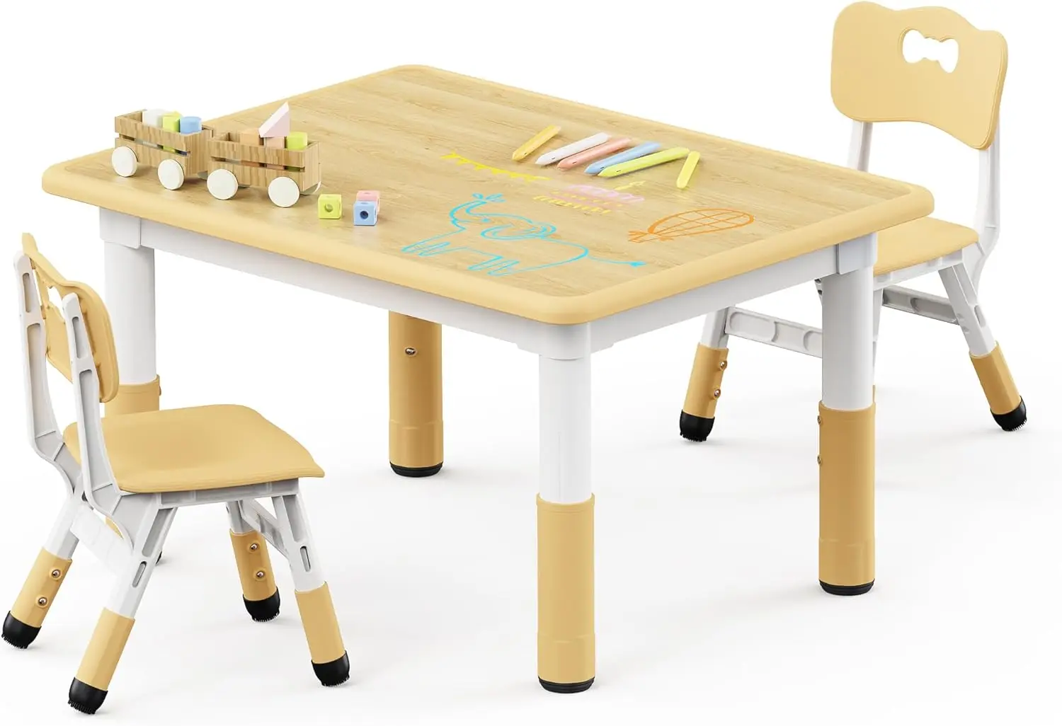 Adjustable Kids Table & 2 Chairs Set, Graffiti Desktop for Ages 2-8, Sturdy Toddler Desk for Home/Classroom
