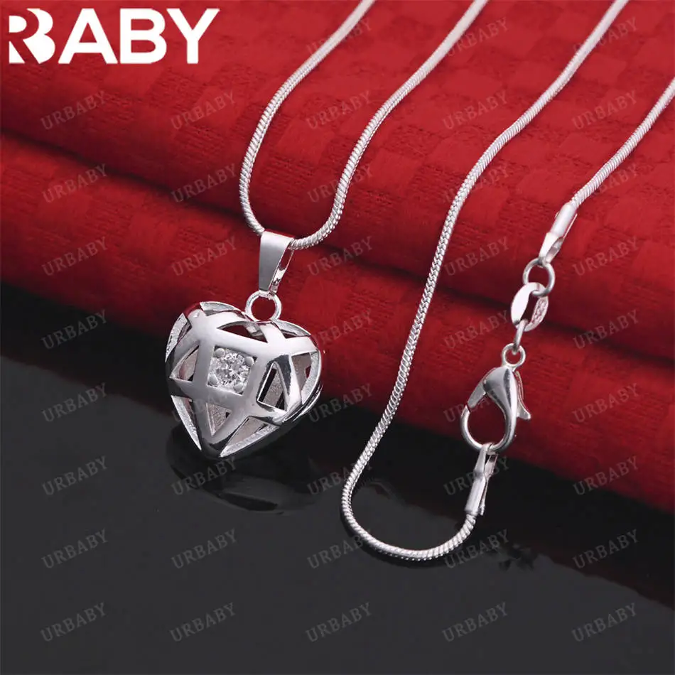 

URBABY 40-75cm 925 Sterling Silver Zircon Heart Pendant Necklace For Women Anniversary Gift Popular Wild Fashion Romantic