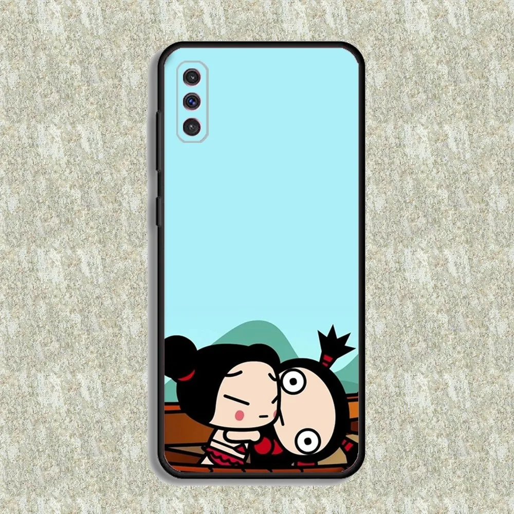 Cartoon Pucca Garu süße Handyhülle für Samsung S23,23,22,30,21,10,9,Note20 Ultra,Lite,Ultra,5G,Plus,FE,Schwarz Soft Case