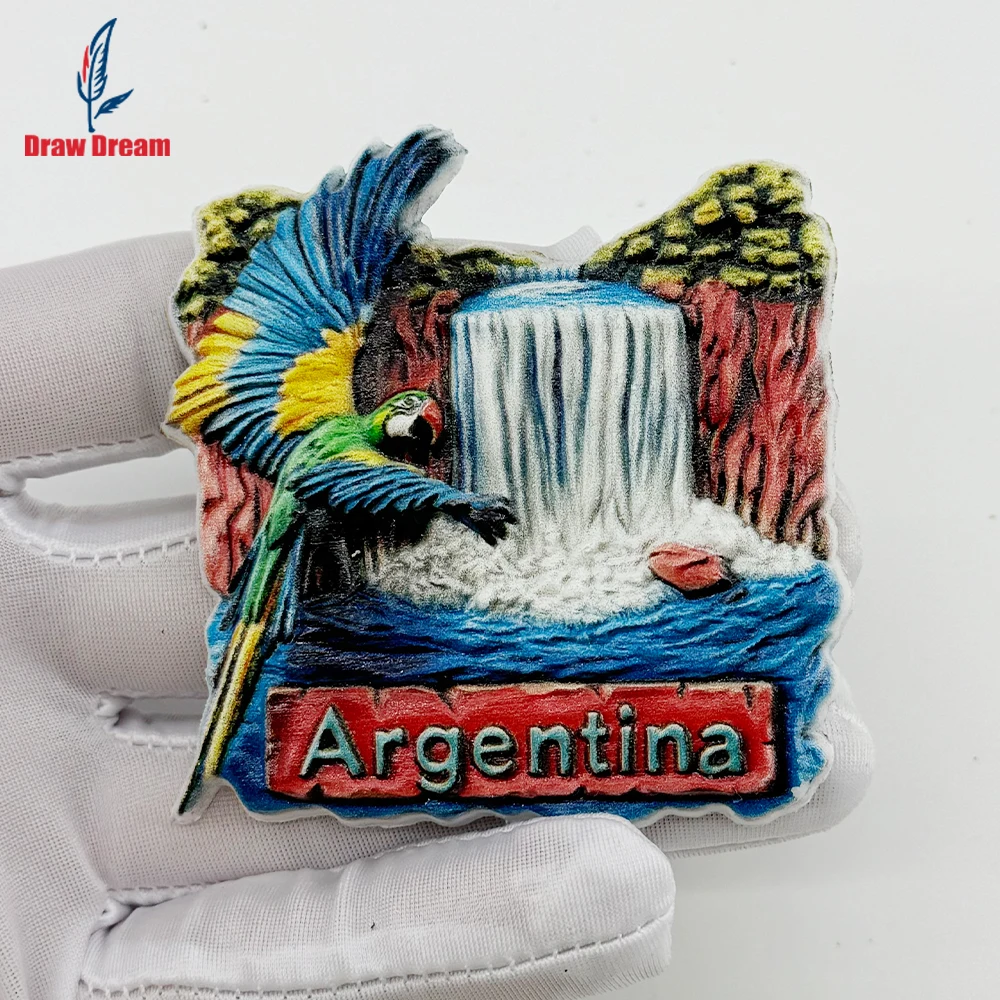 1PC Argentina Iguazu Falls Colorful Macaw Creative 3D Sticker for Refrigerator, Travel Souvenir, Home Decoration, Elegant Gift