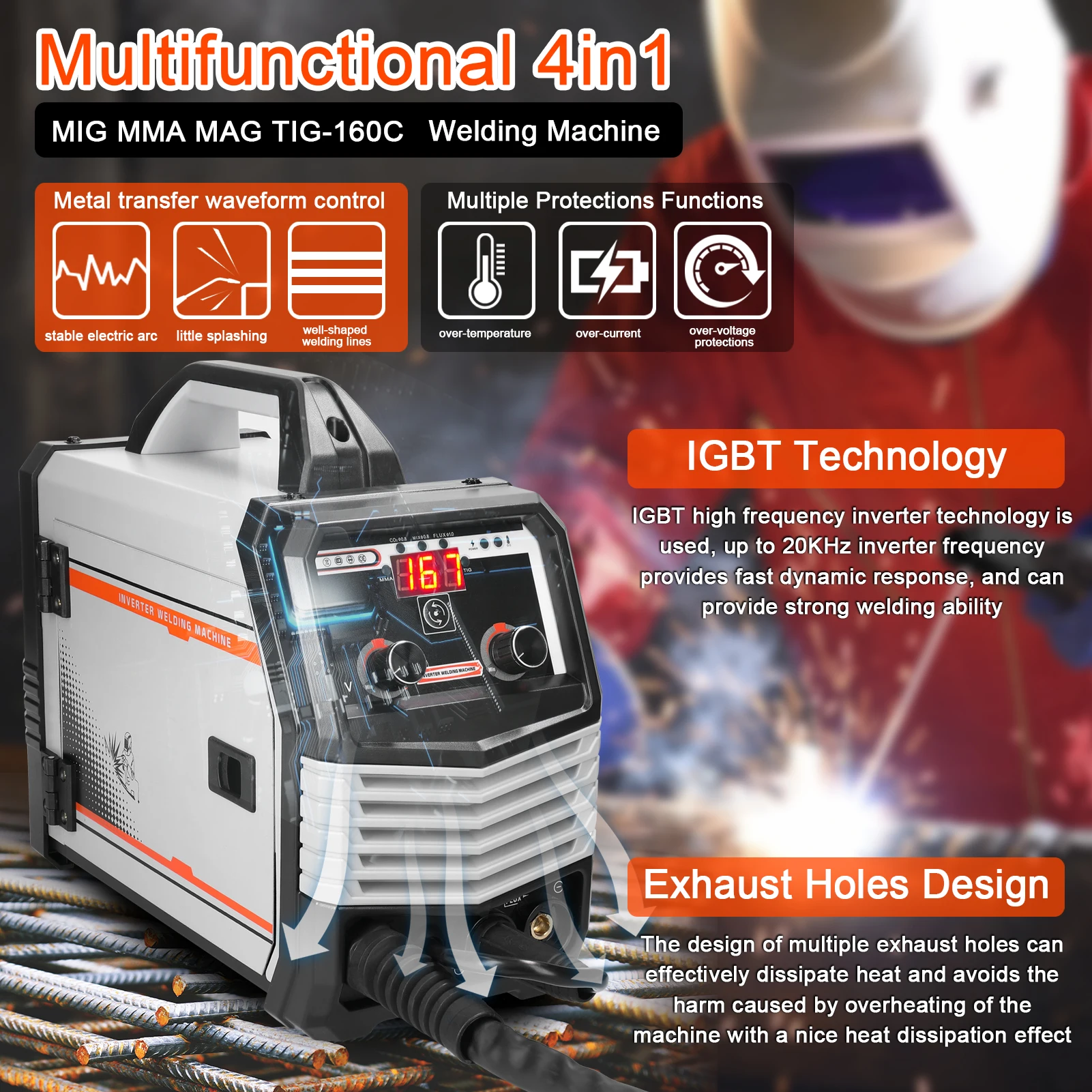 4in1 MIG MMA MAG TIG-160C Inverter Welding Machine Electric Welders Intelligent Semi-automatic welding machine