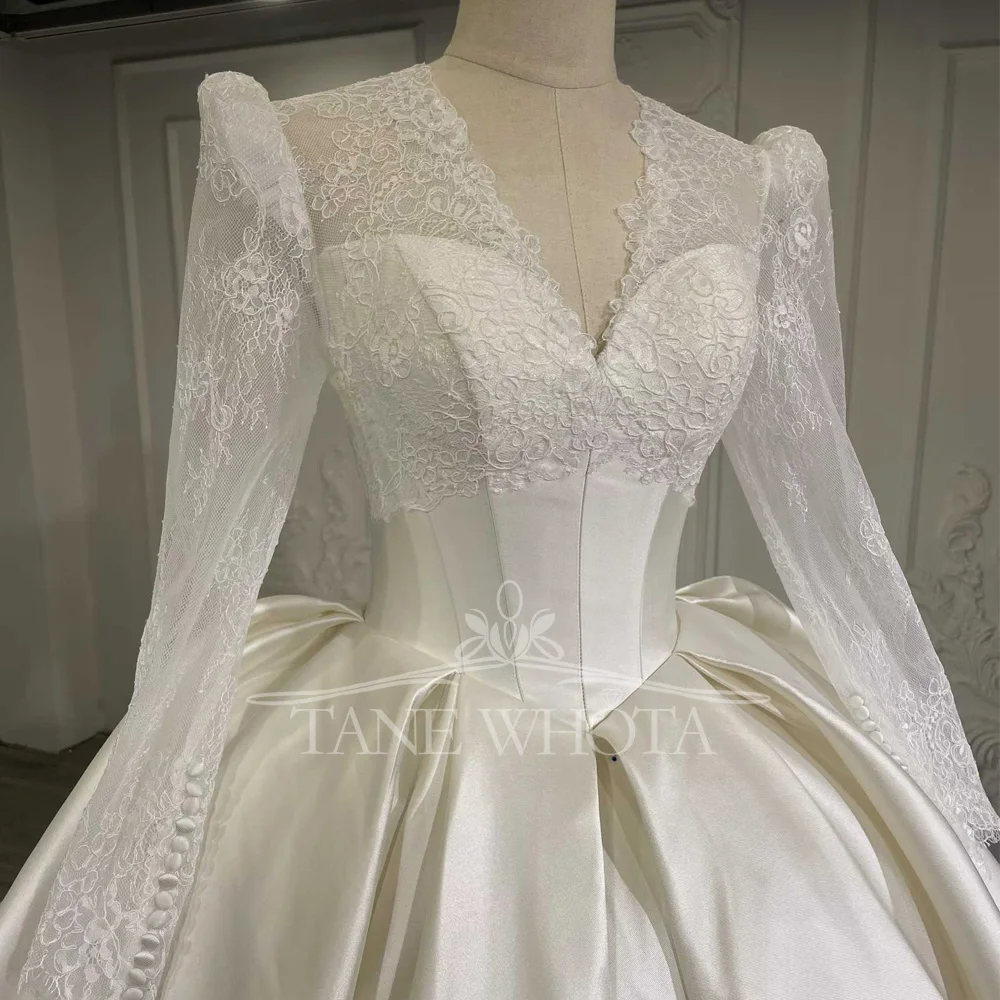 Настраиваемое свадебное платье с v-образным вырезом, длинными рукавами, вышивкой на молнии и пуговицами для женщин