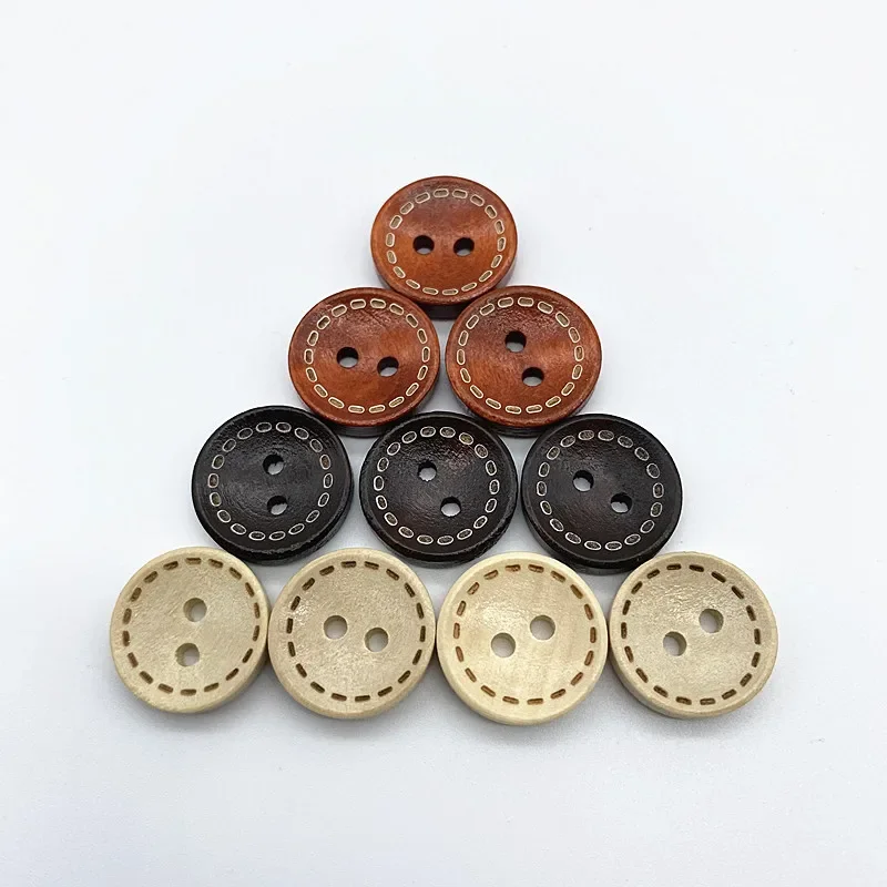 New15mm Circular Wooden Dotted Line Buttons Handmade Buttons DIY Scrapbooking for Wedding Decor Sewing Accessories