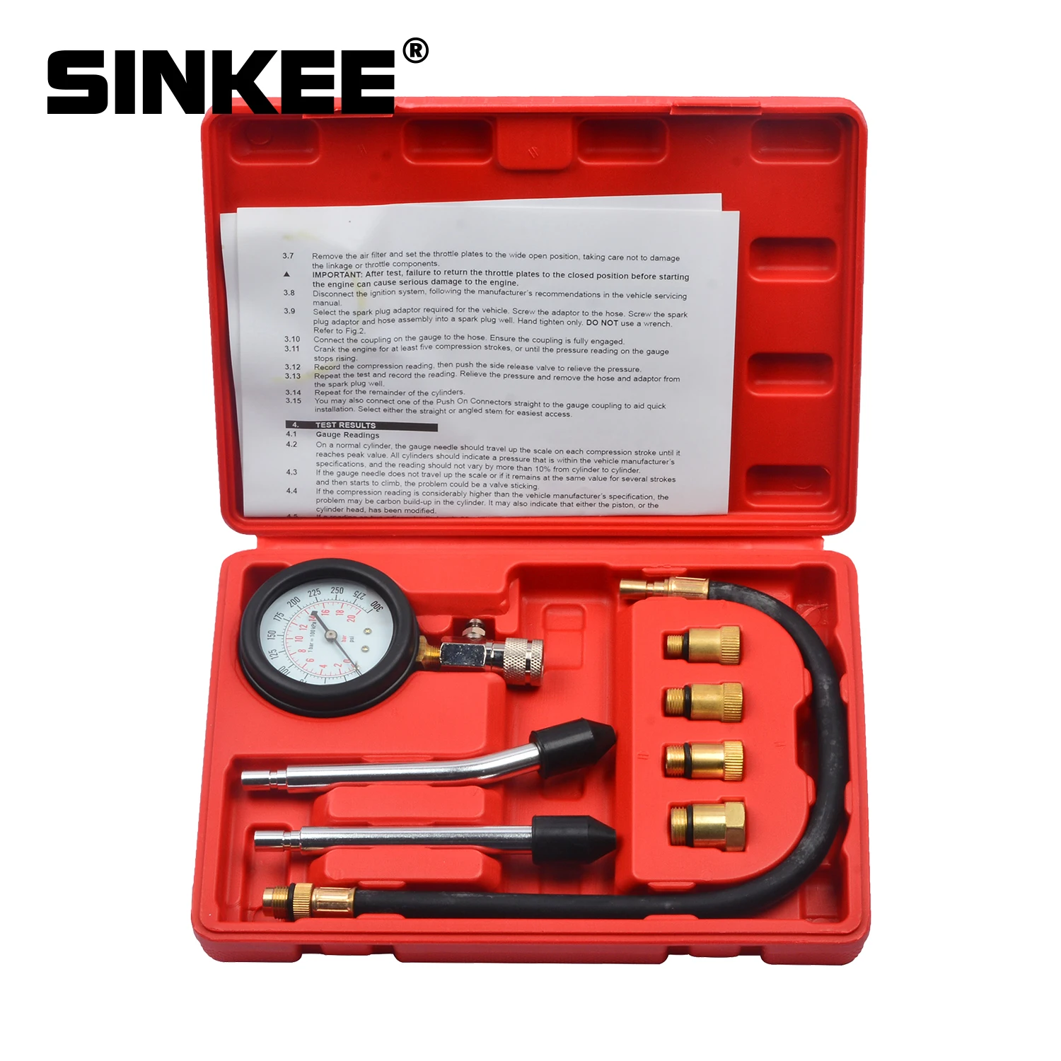 

8 Pcs Petrol Engine Compression Cylinder Pressure Tester Gauge M10 M12 M14 M18 Auto Truck Car 0-300 psi SK1031