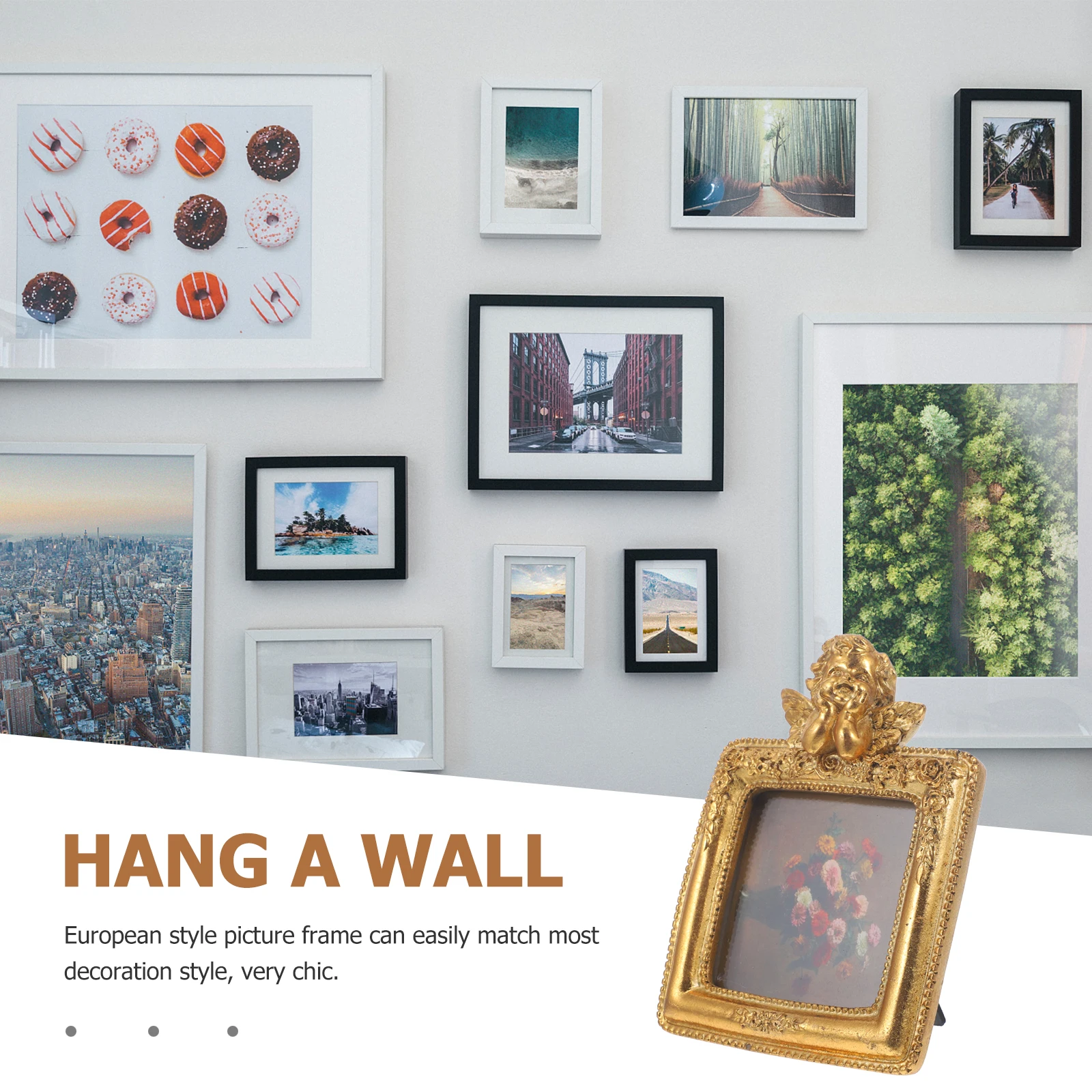 

European Style Vintage Resin Picture Tabletop Photo Holder Embossed Frame Desktop Decorative Small Retro Frame For Bedroom