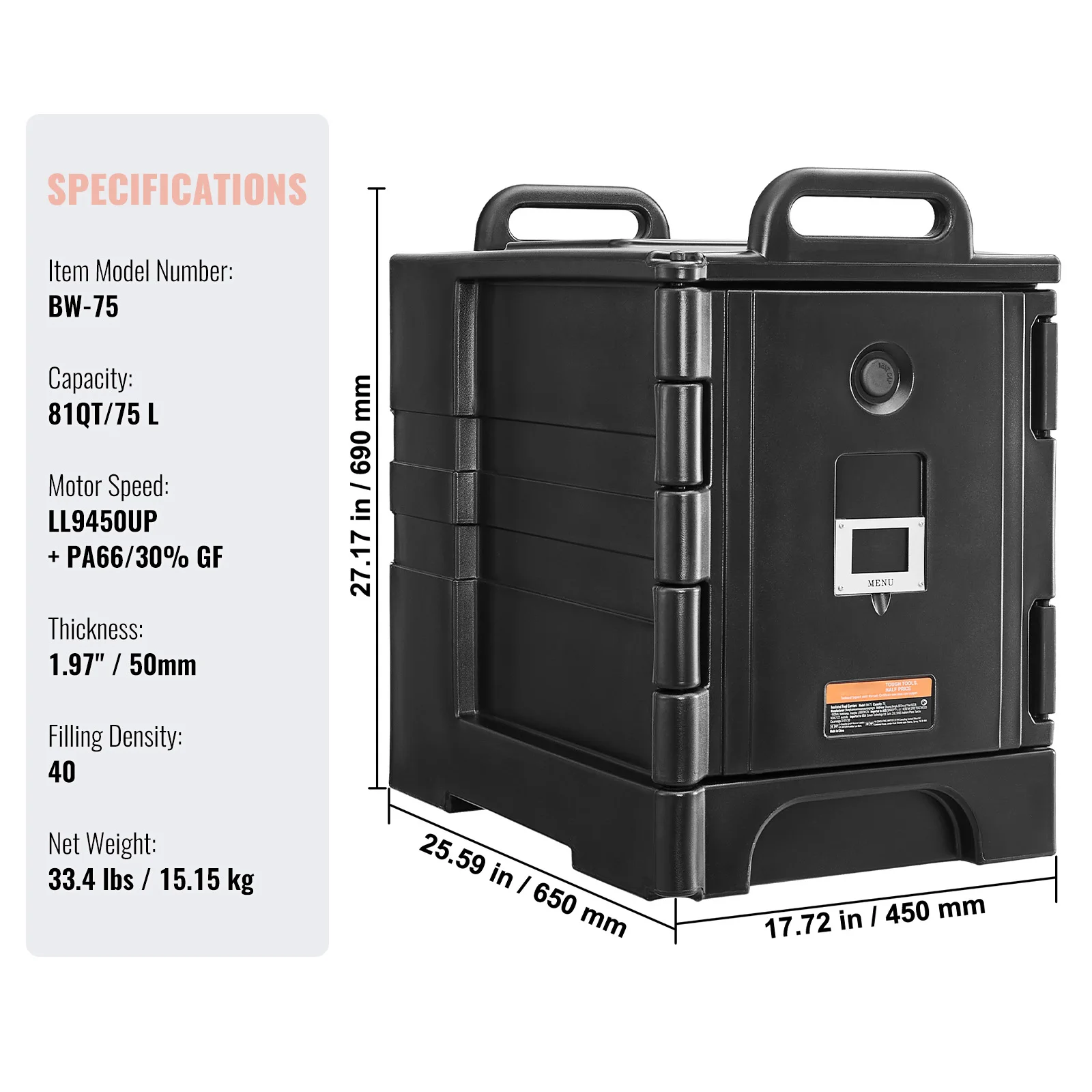 SucceBuy 75-120 L geïsoleerde voedselpandraagdoos Voedselverwarmer met handvat en dubbele gespen voor restaurantkantine