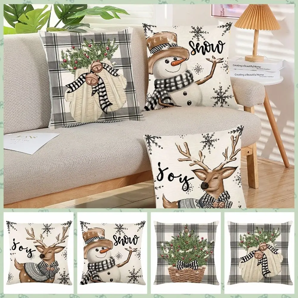 

Soft Elk Pattern Christmas Cushion Cover Square Skin Friendly Pillow Cover 45cm Pillowcase Christmas