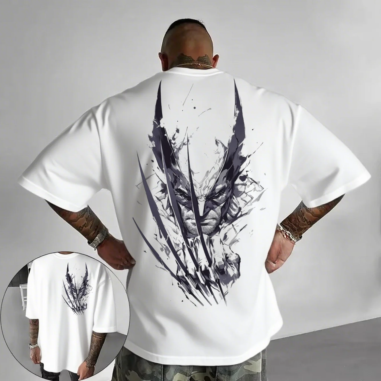 Camiseta negra de manga corta para hombre de Marvel's Deadpool y Wolverine, estampado gráfico de doble superhéroe, ropa de calle para fanáticos de cómic