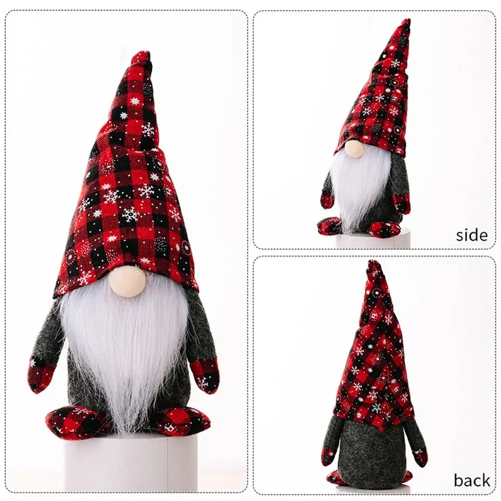 Cute Christmas Checkered Gnome Doll Plush Red Black Christmas Rudolf Doll Cartoon Exquisite Faceless Gnome Ornaments - Image 4