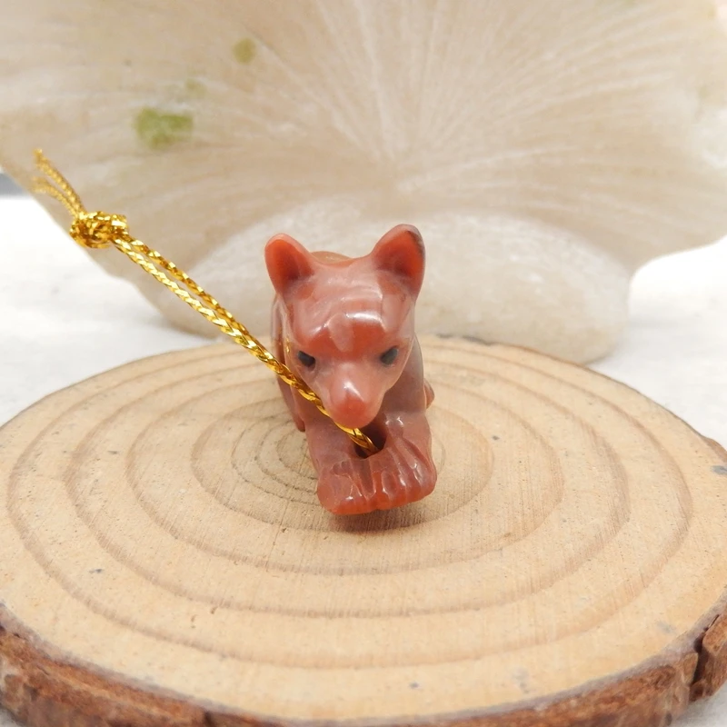 

Warm Red-Brown Carved Mookaite Jasper Fox Pendant Gemstone Jewelry Component for Handmade Accessories 36x16x12mm-9g