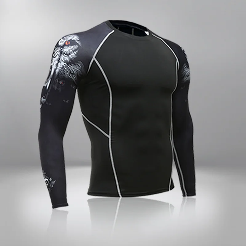 Roupa Interior Térmica de Compressão Longa Masculina, Camisa Fitness, Treinamento, Corrida, Roupa