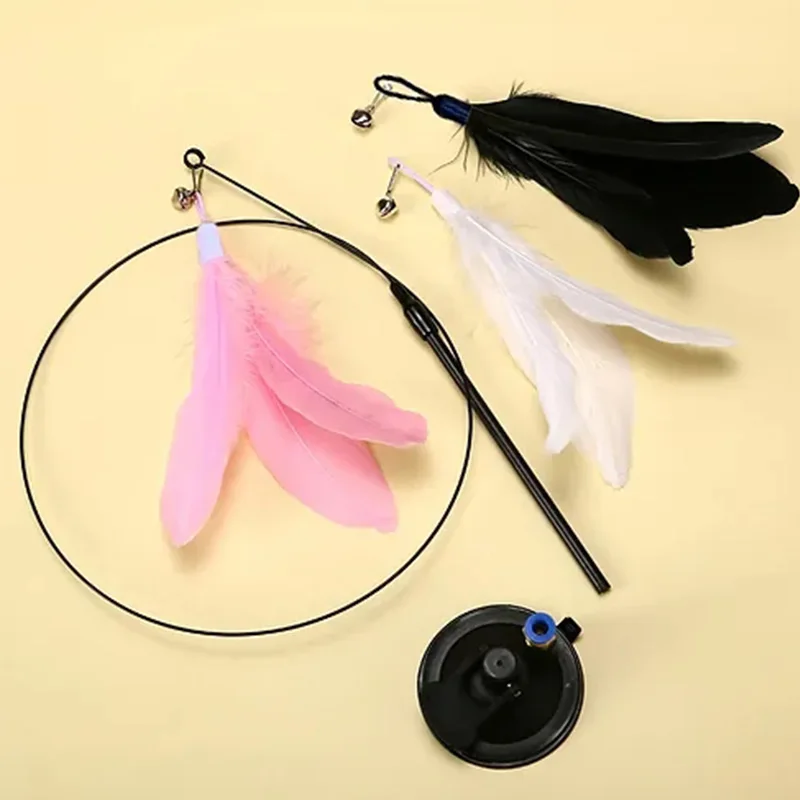 Cat Teaser Stick With Bell, Feather, Long Rod Suction Cup