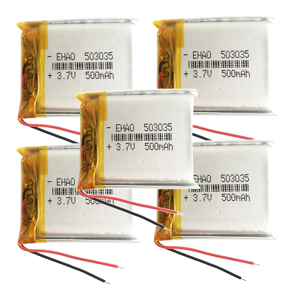 리튬 폴리머 LiPo 충전식 배터리 503035, Mp3 GPS PSP 블루투스 카메라, 전자 부품 휴대폰, 3.7V, 500mAh, 5 개